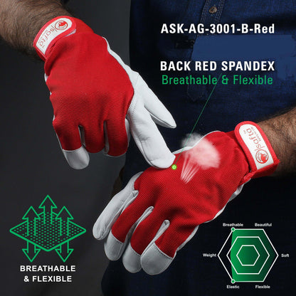 Goatskin Leather Gloves | Breathable Mechanic Red Gloves | Safta Bee