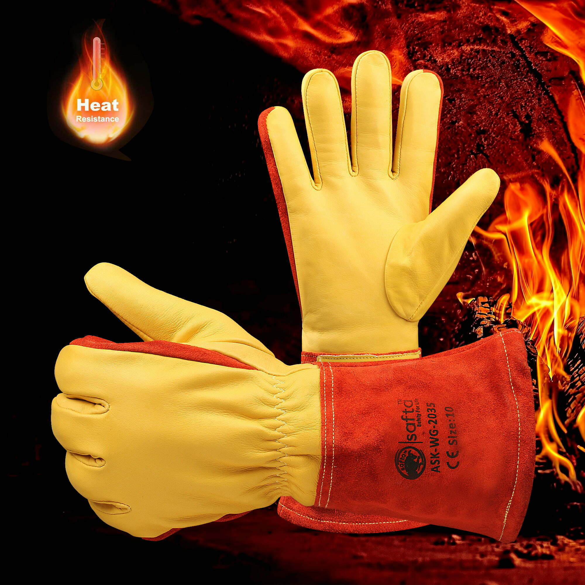 Heat Protection Glove | Cow Split Leather Kevlar Stitched | Wrist Protection