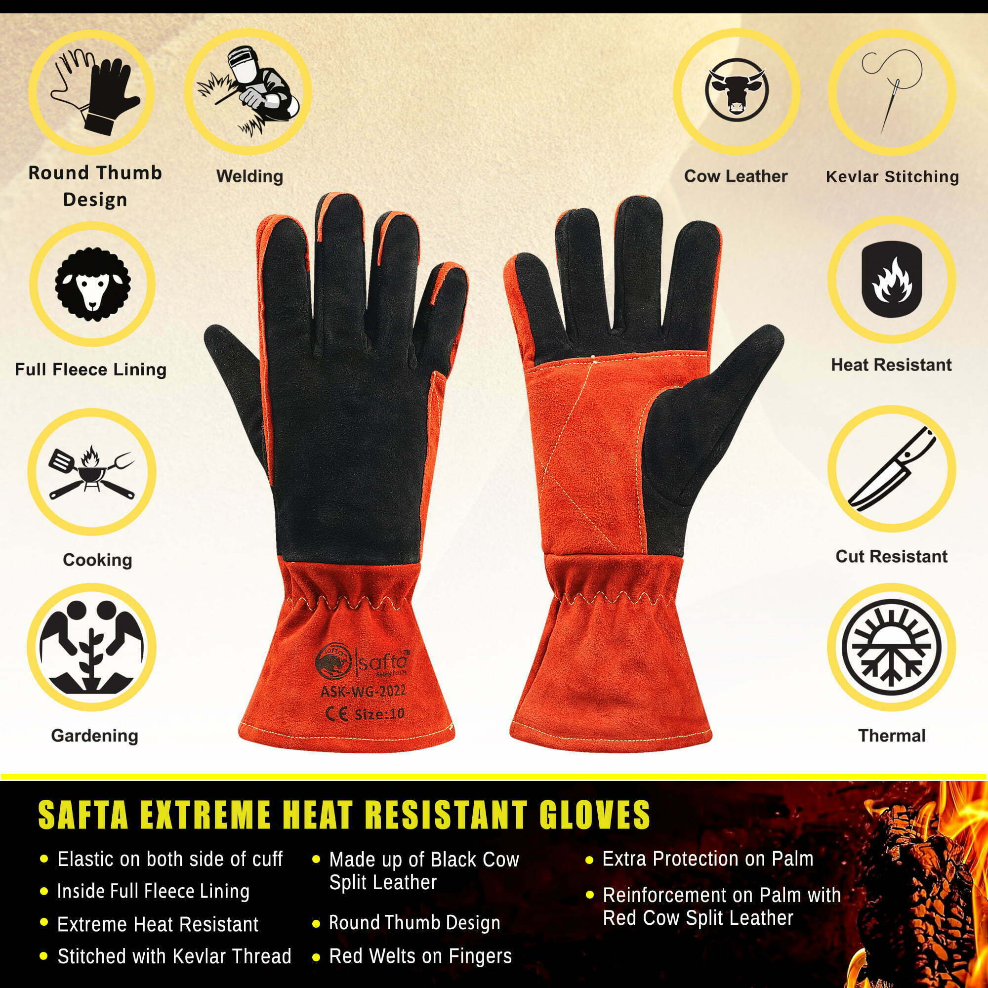 Extreme Heat Resistant Welding Gloves | Heavy Duty Industrial Safety Gloves | Safta Bee