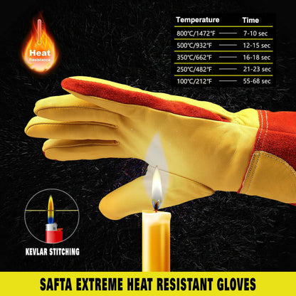 Heat Protection Glove | Cow Split Leather Kevlar Stitched | Wrist Protection