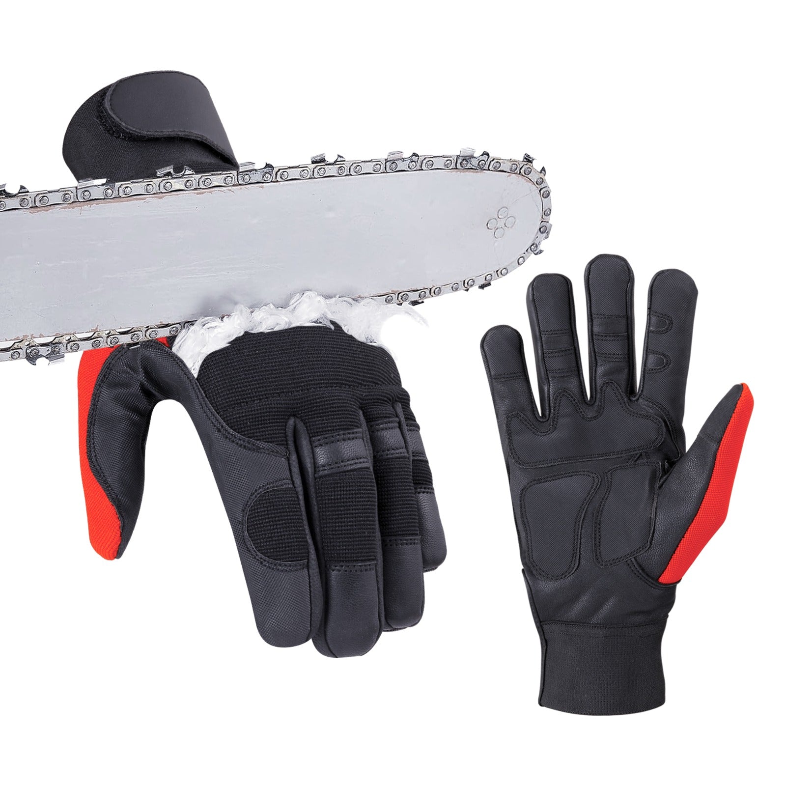 op-Quality Chainsaw Gloves with 17 layers of anti-chainsaw protection, providing safety and European Standard compliance for chainsaw operators