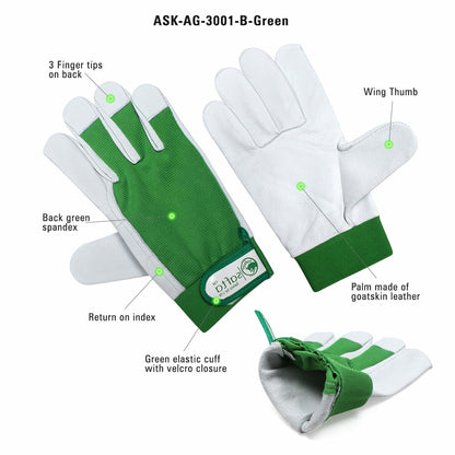 Goatskin Leather Work Gloves | Durable Cross Fit Green Gloves | Mechanics Safta Bee