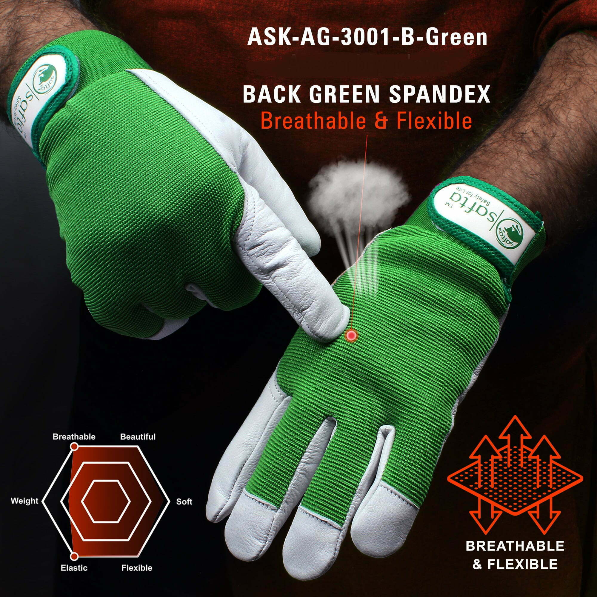 Goatskin Leather Work Gloves | Durable Cross Fit Green Gloves | Mechanics Safta Bee