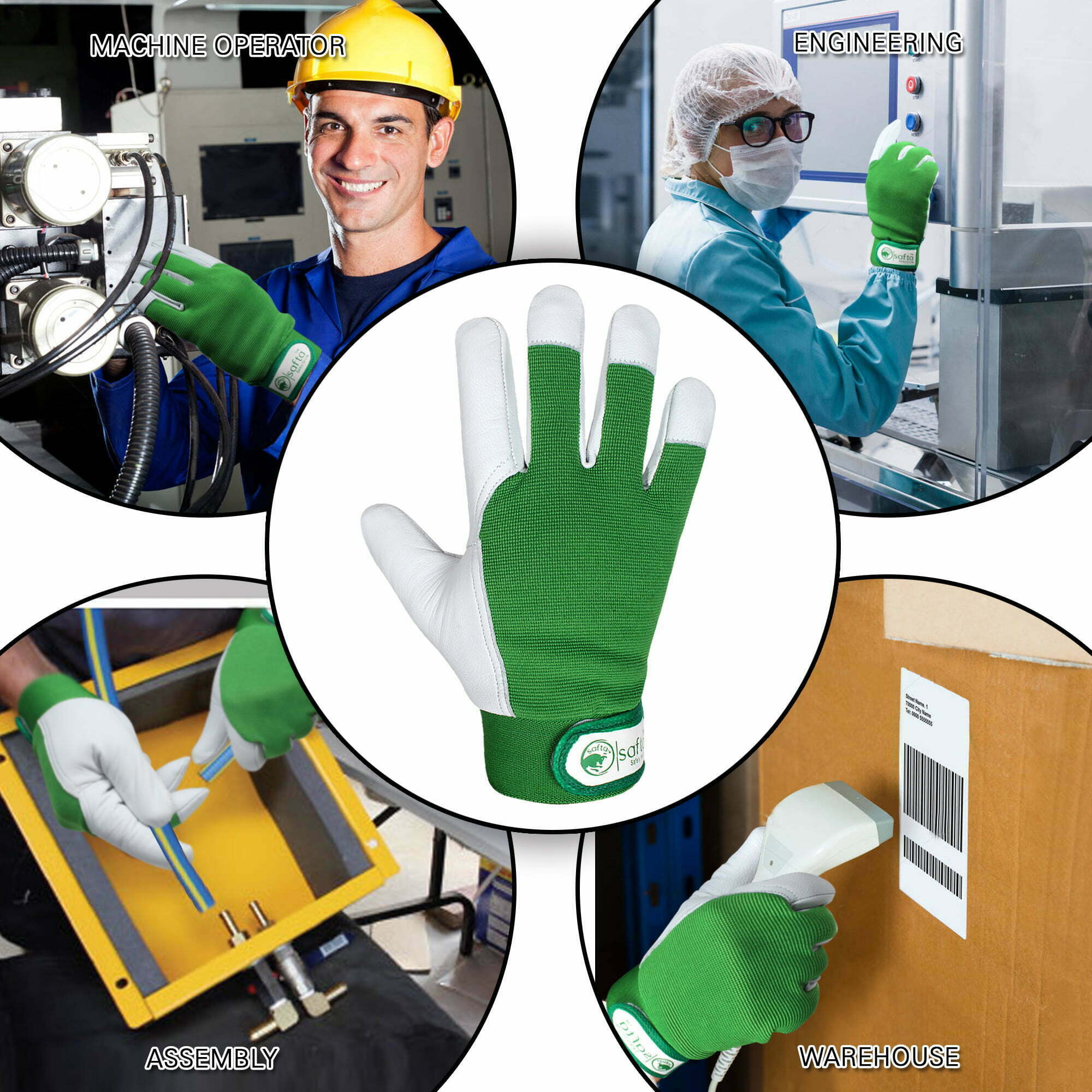 Goatskin Leather Work Gloves | Durable Cross Fit Green Gloves | Mechanics Safta Bee