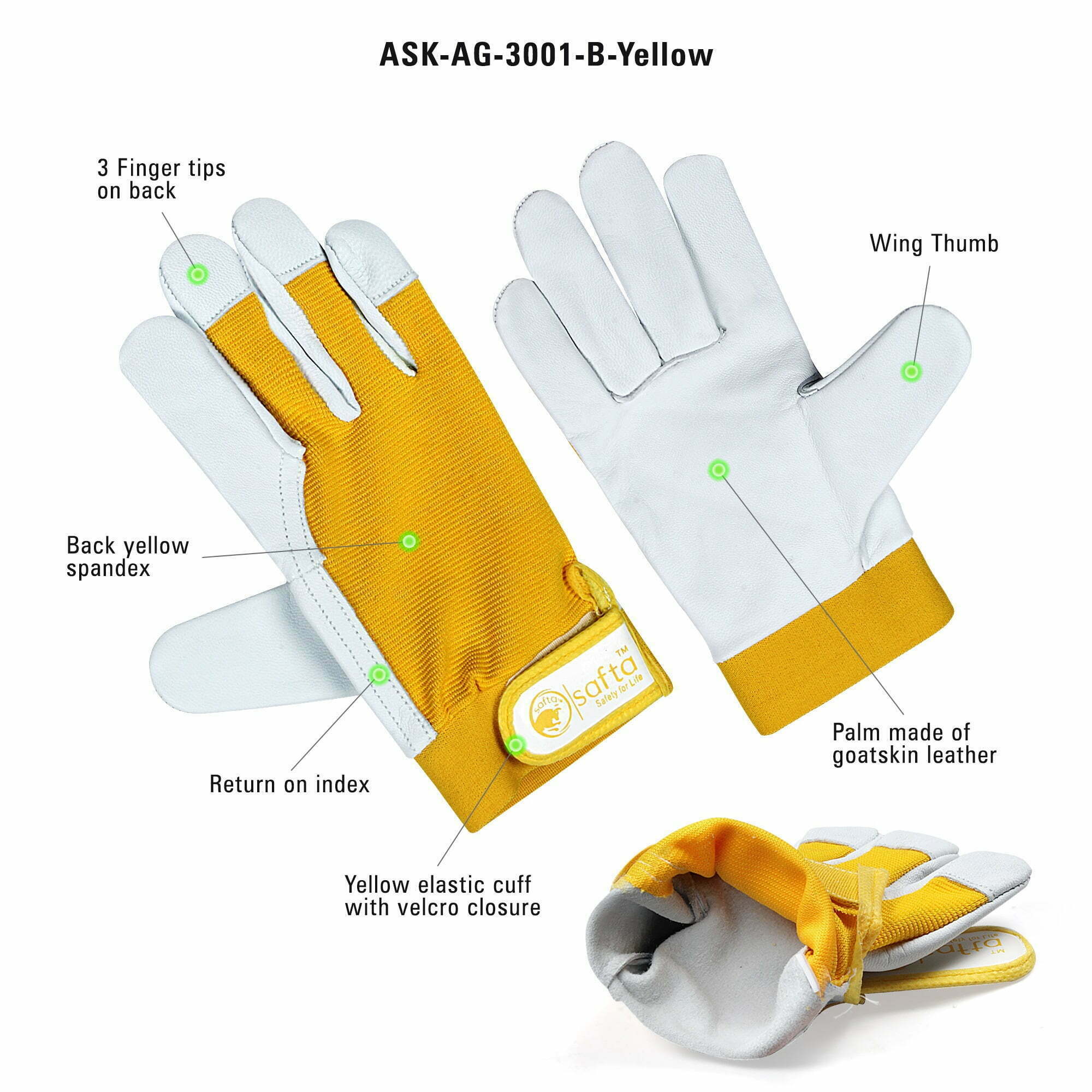 Yellow Work Gloves | Goatskin Leather Safety | Unisex Adults Original Gloves