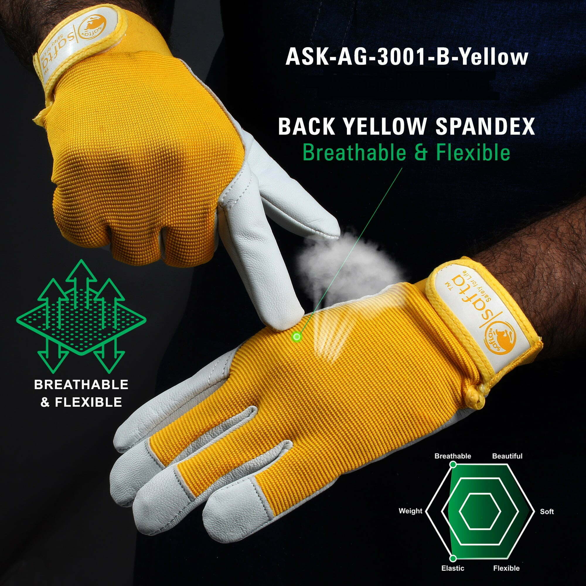 Yellow Work Gloves | Goatskin Leather Safety | Unisex Adults Original Gloves