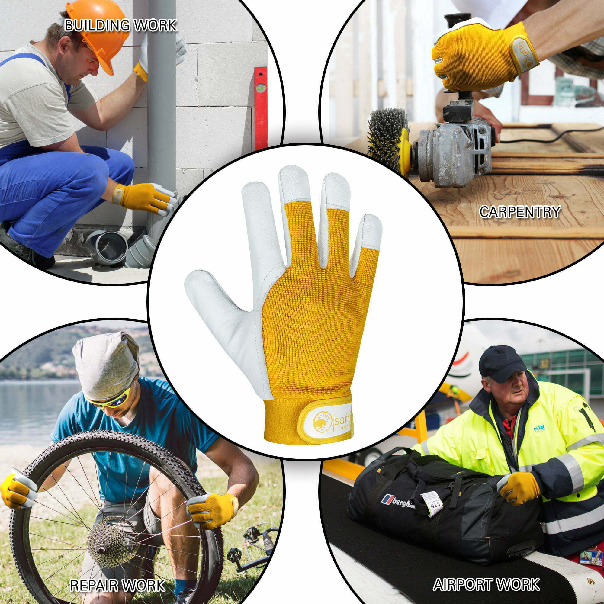 Yellow Work Gloves | Goatskin Leather Safety | Unisex Adults Original Gloves