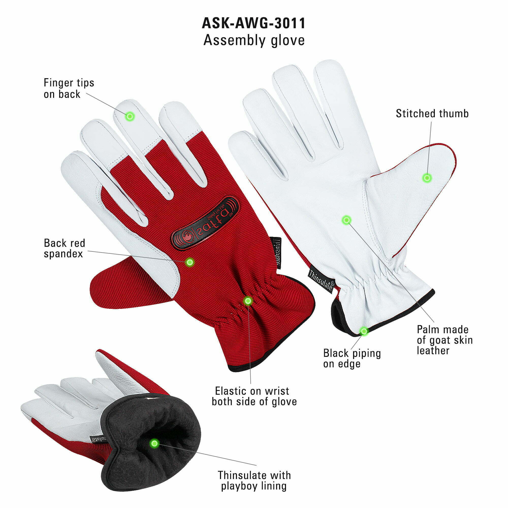 Thinsulate Work gloves | Soft Goatskin Leather Palm | Breathable Mechanic Gloves