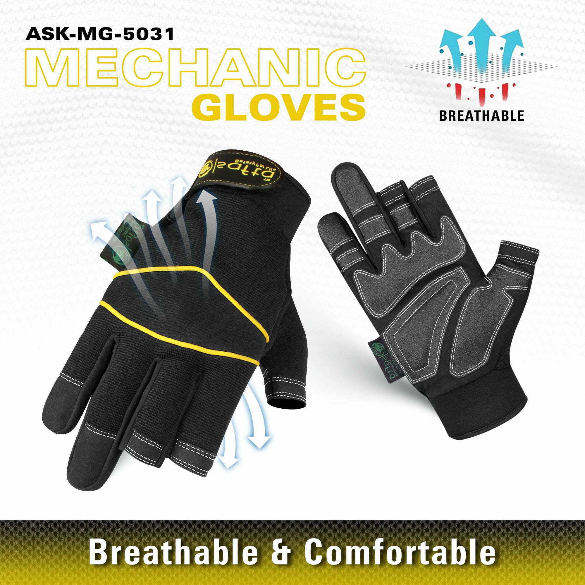 Fingerless Gloves | Anti Slip Palm | Black Mechanic Gloves UK