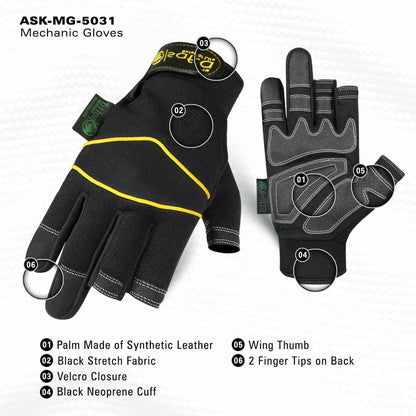 Fingerless Gloves | Anti Slip Palm | Black Mechanic Gloves UK