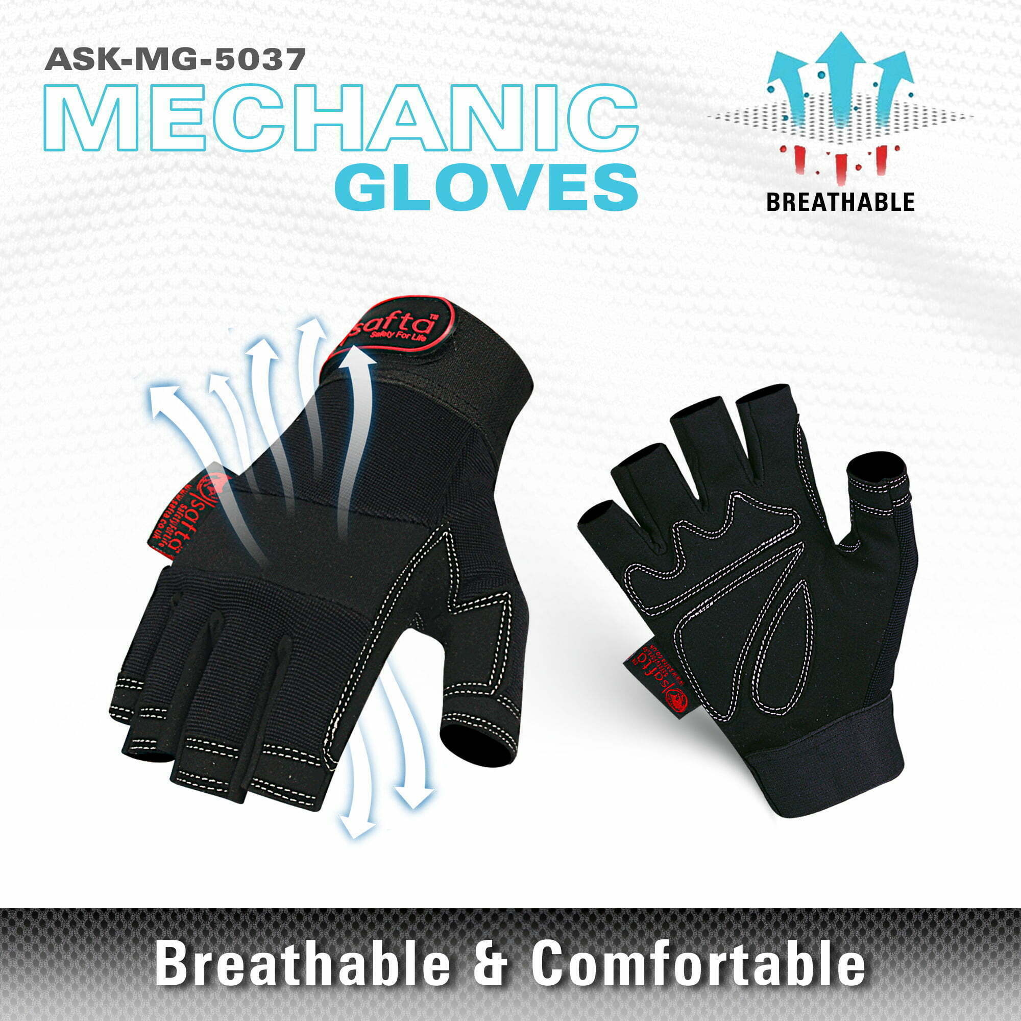 Fingerless Work Gloves | Half Finger Breathable Design | Mechanic Gloves