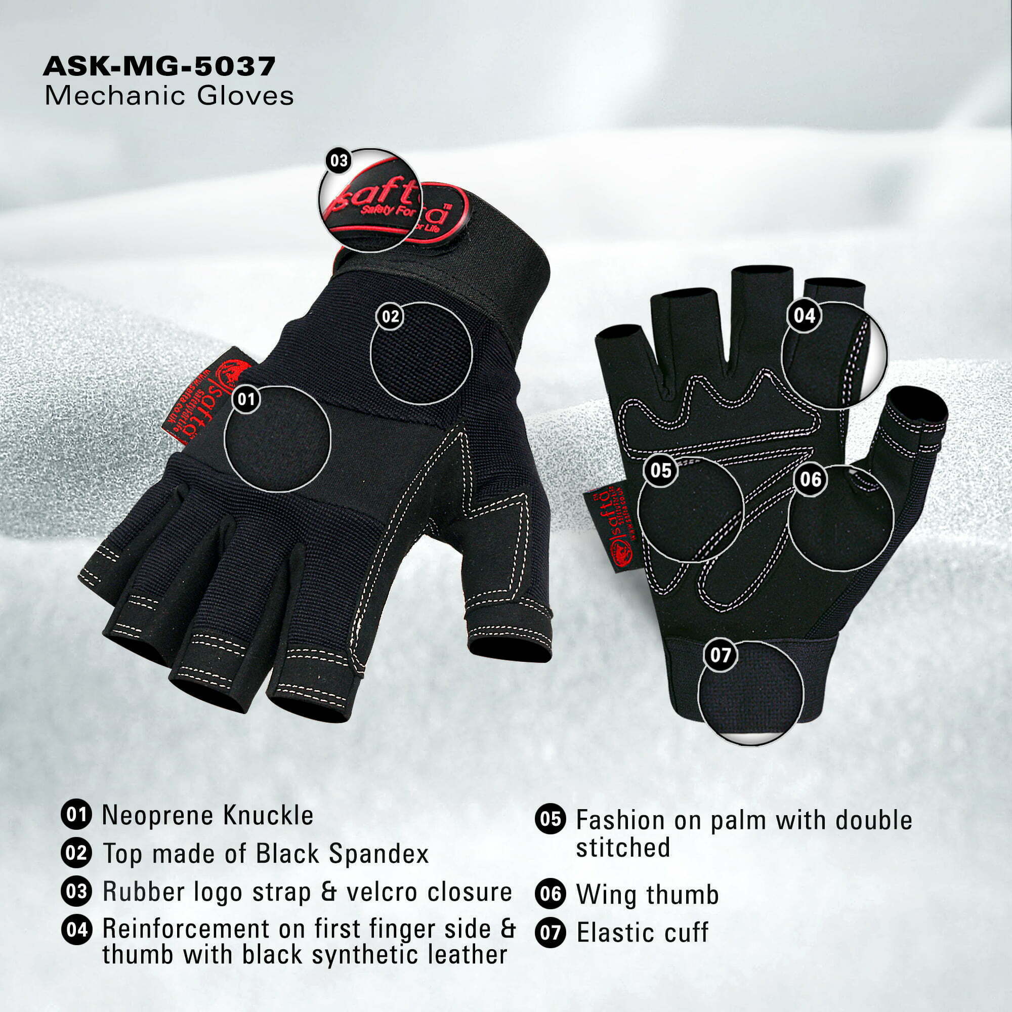 Fingerless Work Gloves | Half Finger Breathable Design | Mechanic Gloves