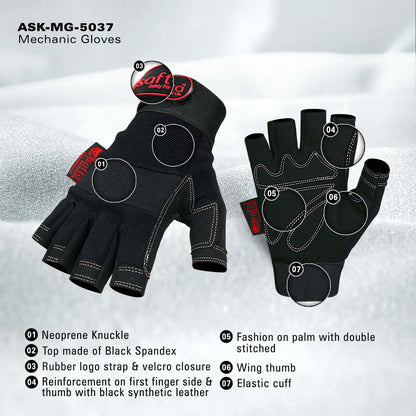 Fingerless Work Gloves | Half Finger Breathable Design | Mechanic Gloves