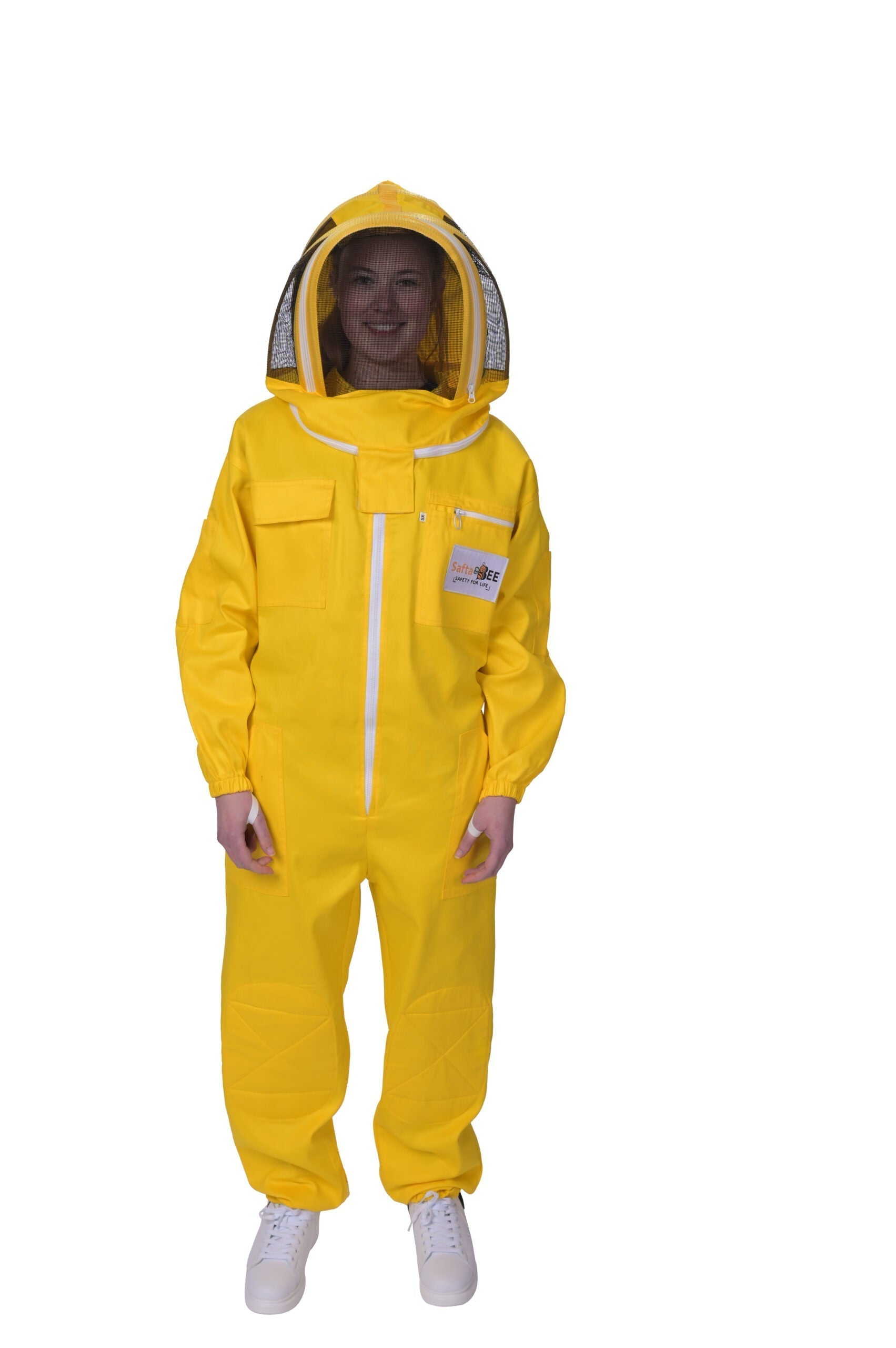 Safta Bee Beekeeping Suit UK Yellow for professional beekeepers, offering premium sting protection, breathable comfort, and a non-flammable fencing veil for safe beekeeping practices