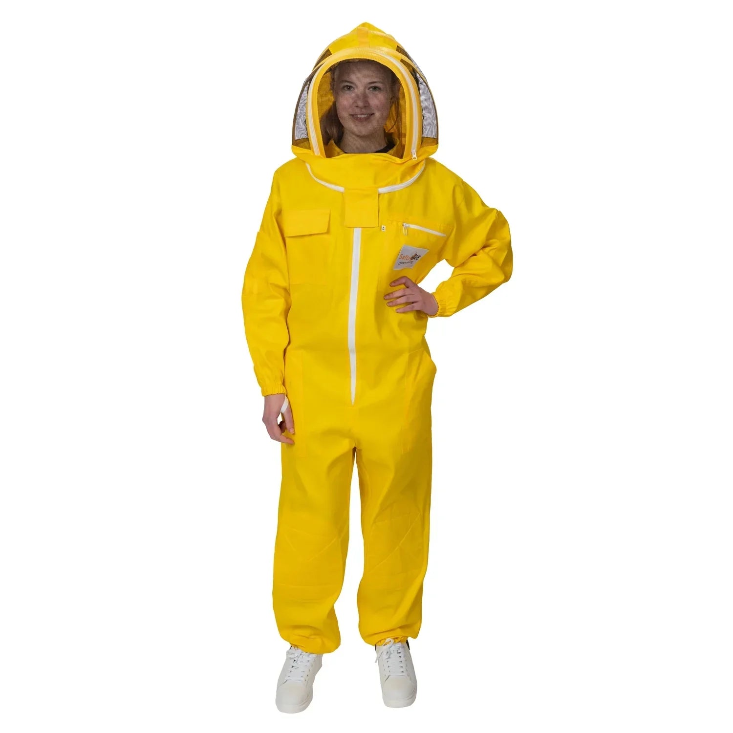 Safta Bee Beekeeper Suit UK Yellow for professional beekeepers, offering premium sting protection, breathable comfort, and a non-flammable fencing veil for safe beekeeping practices