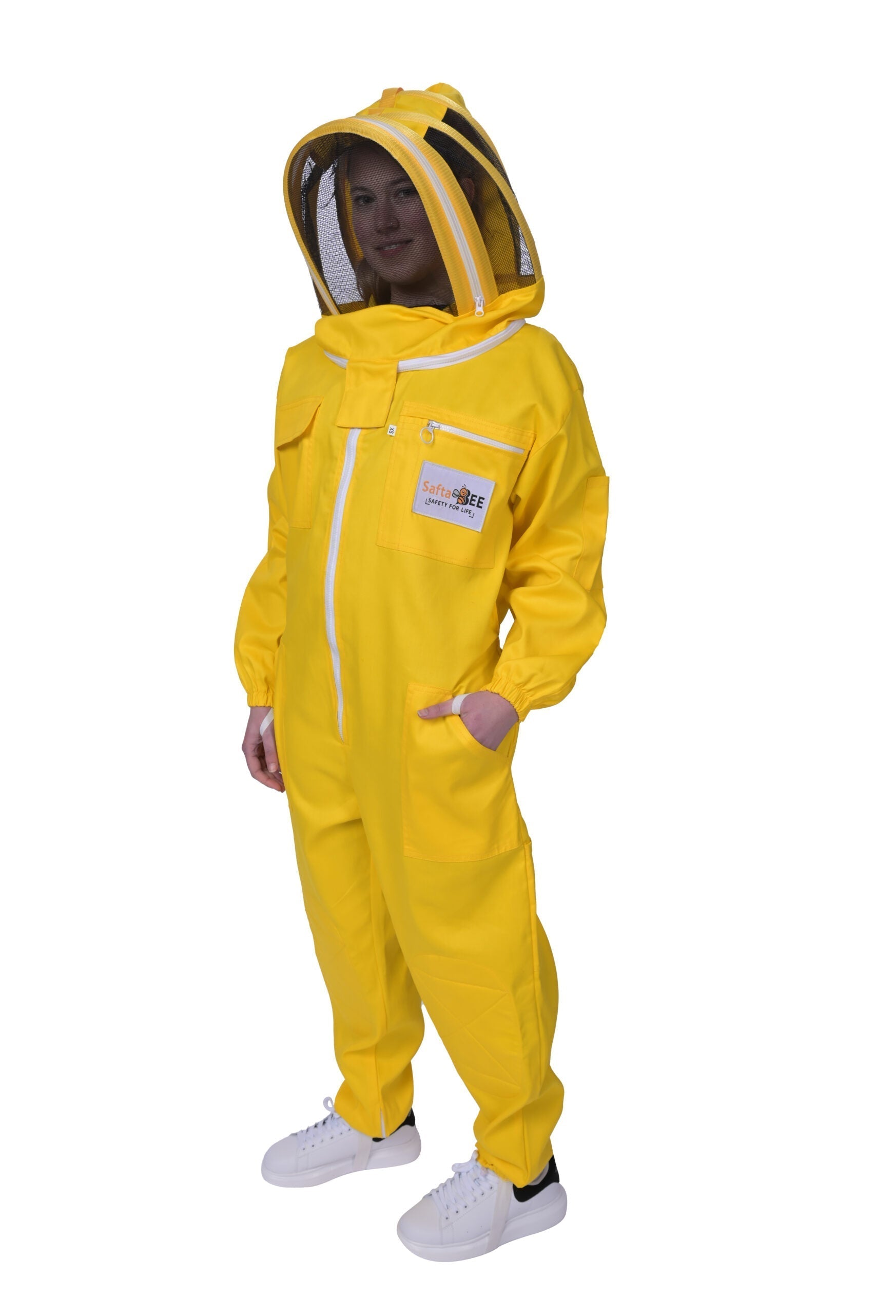 Safta Bee Beekeeping Suit UK Yellow for professional beekeepers, offering premium sting protection, breathable comfort, and a non-flammable fencing veil for safe beekeeping practices