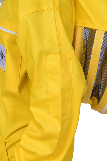 Safta Bee Beekeeping Suit UK Yellow for professional beekeepers, offering premium sting protection, breathable comfort, and a non-flammable fencing veil for safe beekeeping practices