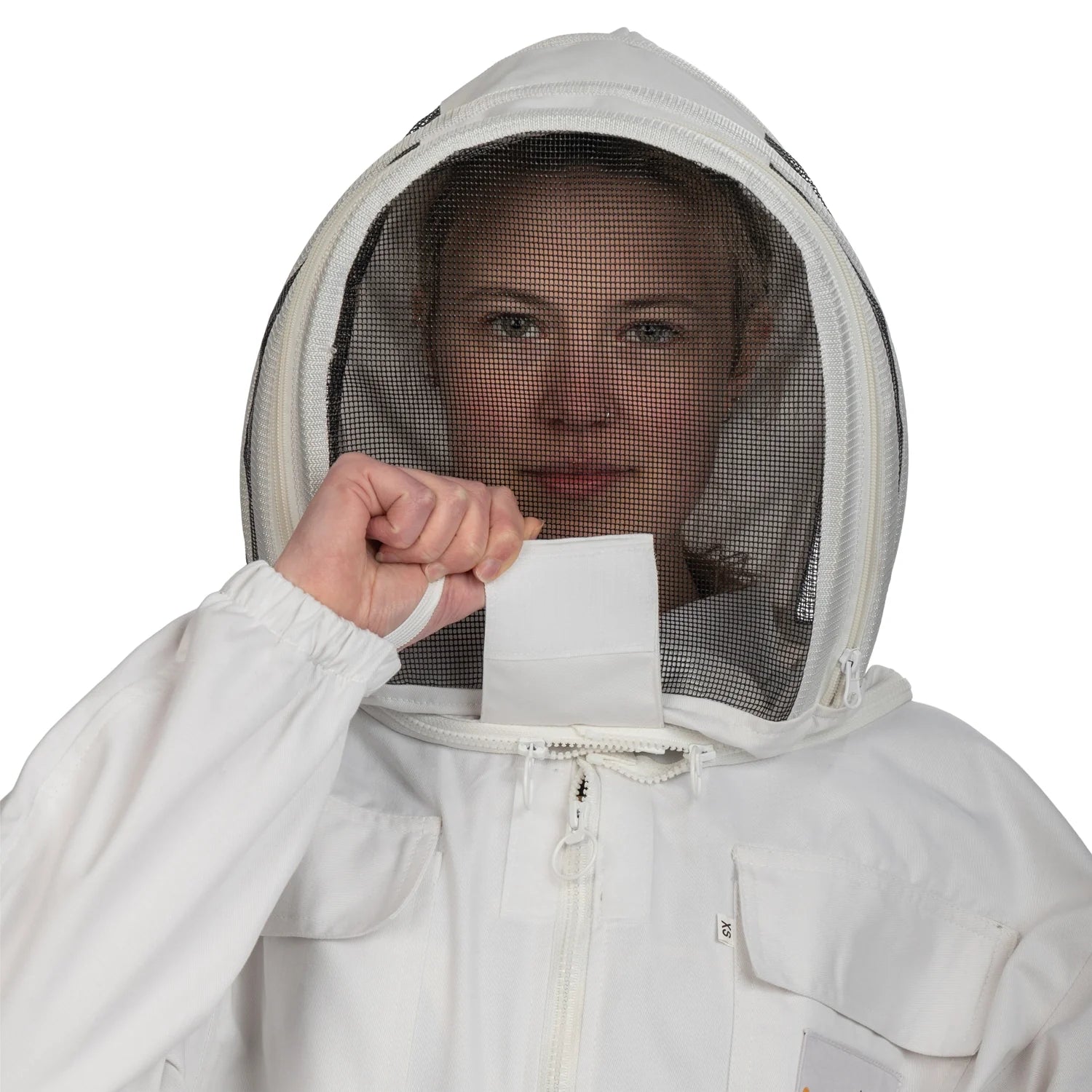 Bee Jacket White Cotton with fencing veil, designed for maximum protection and comfort