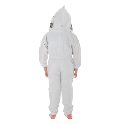 Children Beekeeping Suit White with detachable fencing veil, designed for kids' safety and comfort during beekeeping activities