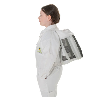 Children Beekeeping Suit White with detachable fencing veil, designed for kids' safety and comfort during beekeeping activities