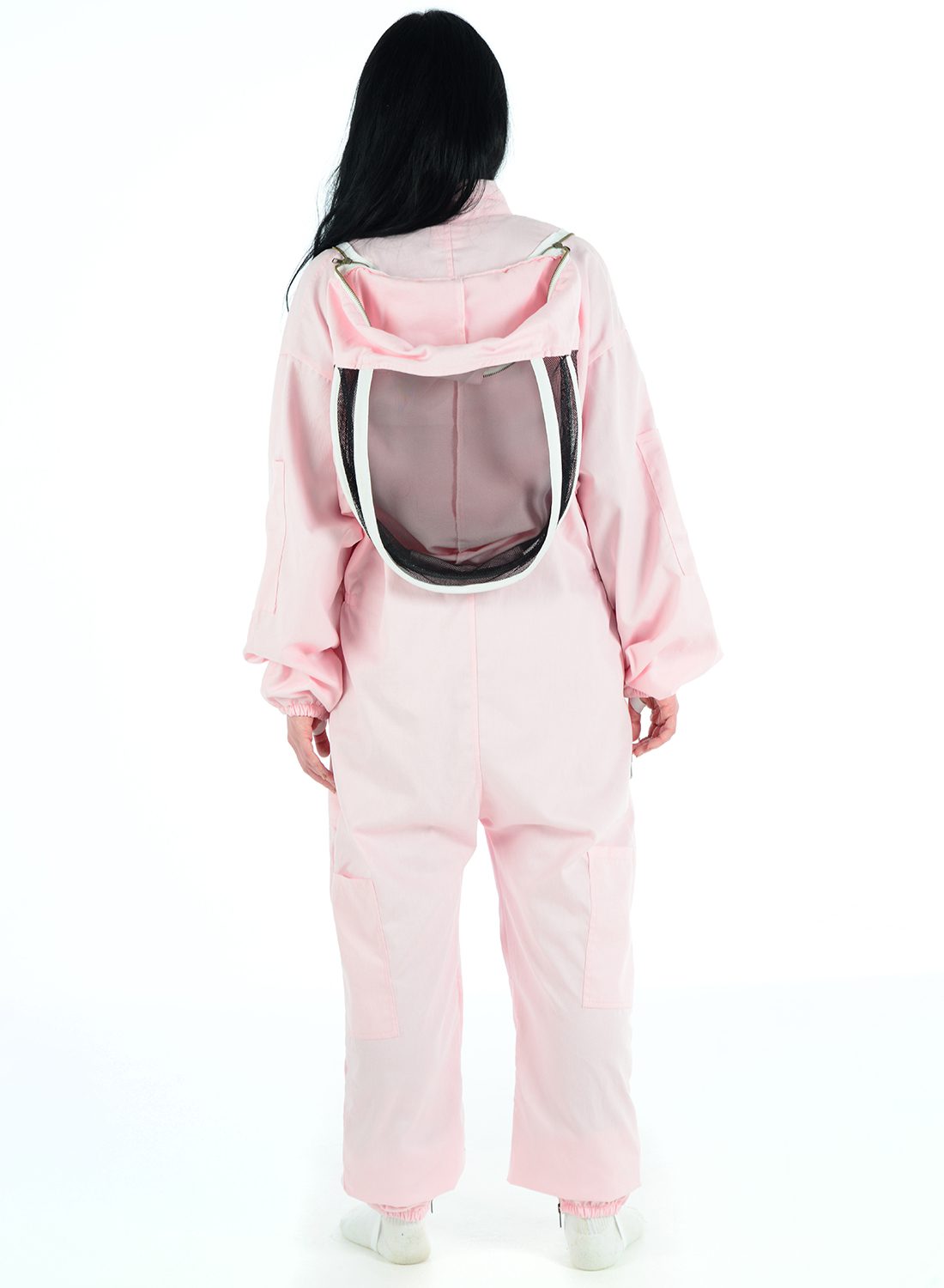 Pink bee protection suit, poly cotton beekeeper suit for sting-proof safety and comfort."  This format incorporates the keywords "Bee Protection Suit,