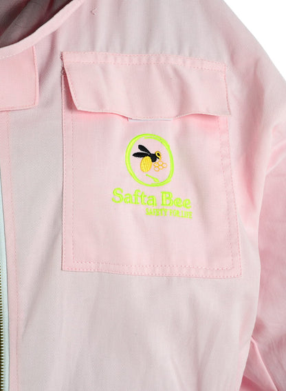 Pink bee protection suit, poly cotton beekeeper suit for sting-proof safety and comfort."  This format incorporates the keywords "Bee Protection Suit,