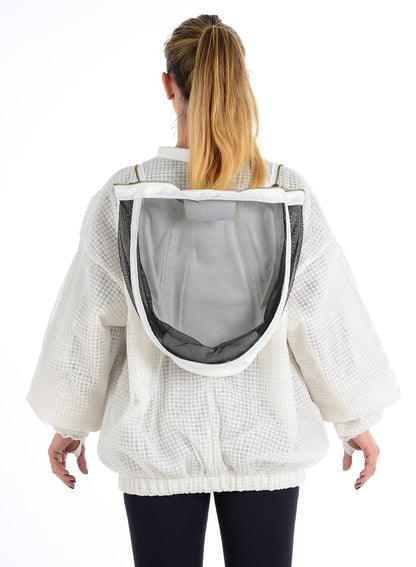 Beekeeping jacket with fencing veil, offering sting-proof protection, ventilation, and durability; perfect for beginner and professional beekeepers. safta bee