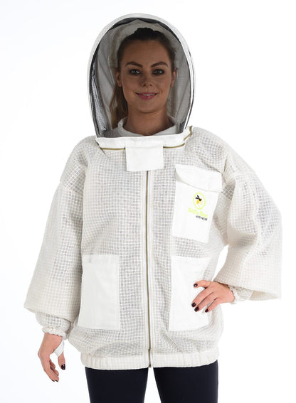 Beekeeping jacket with fencing veil, offering sting-proof protection, ventilation, and durability; perfect for beginner and professional beekeepers. safta bee