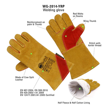 Heat Proof Welding Gloves with Kevlar® Stitching – Cow Split Leather and Reinforced Palm for Maximum Protection