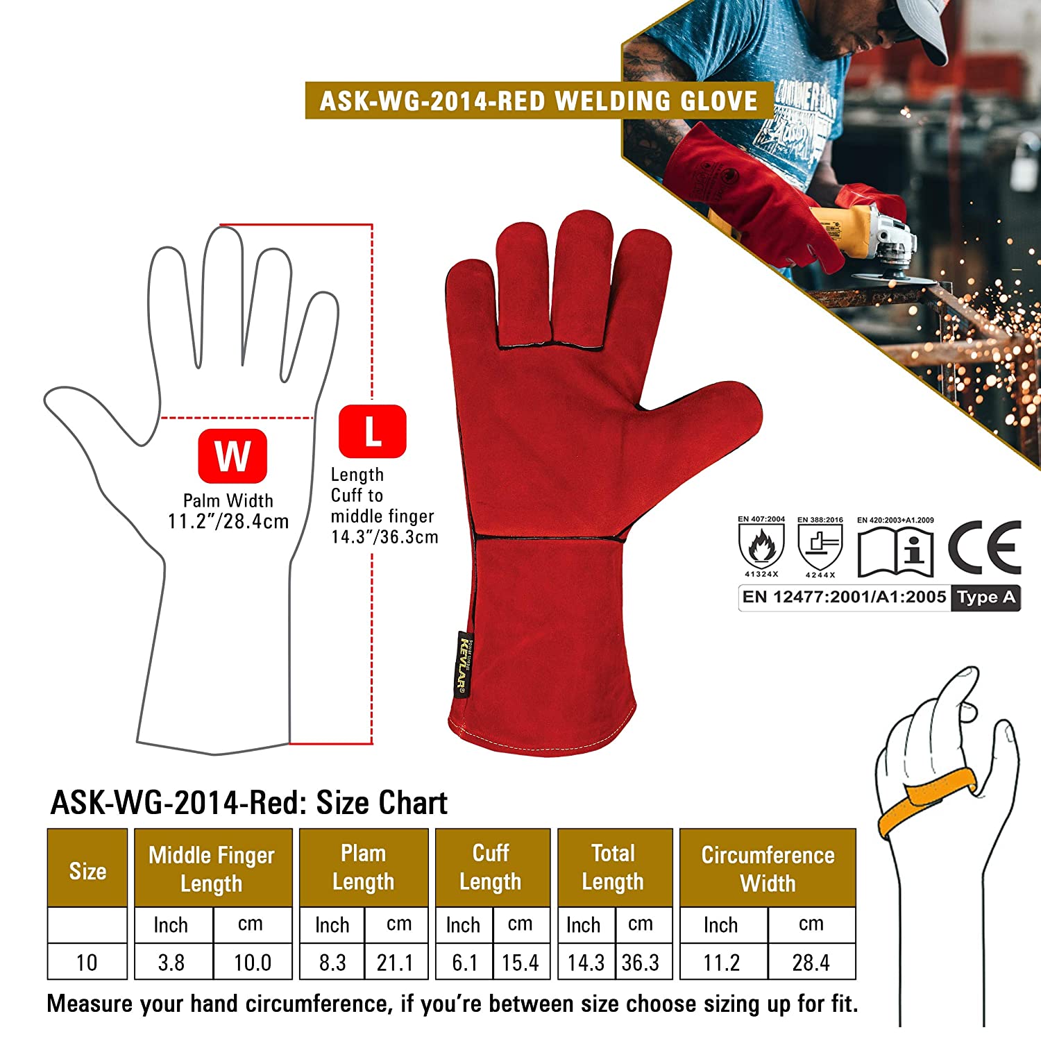 Welding Gloves Cow Split Leather with Kevlar® Stitching – Durable, Heat-Resistant Protection for Welders