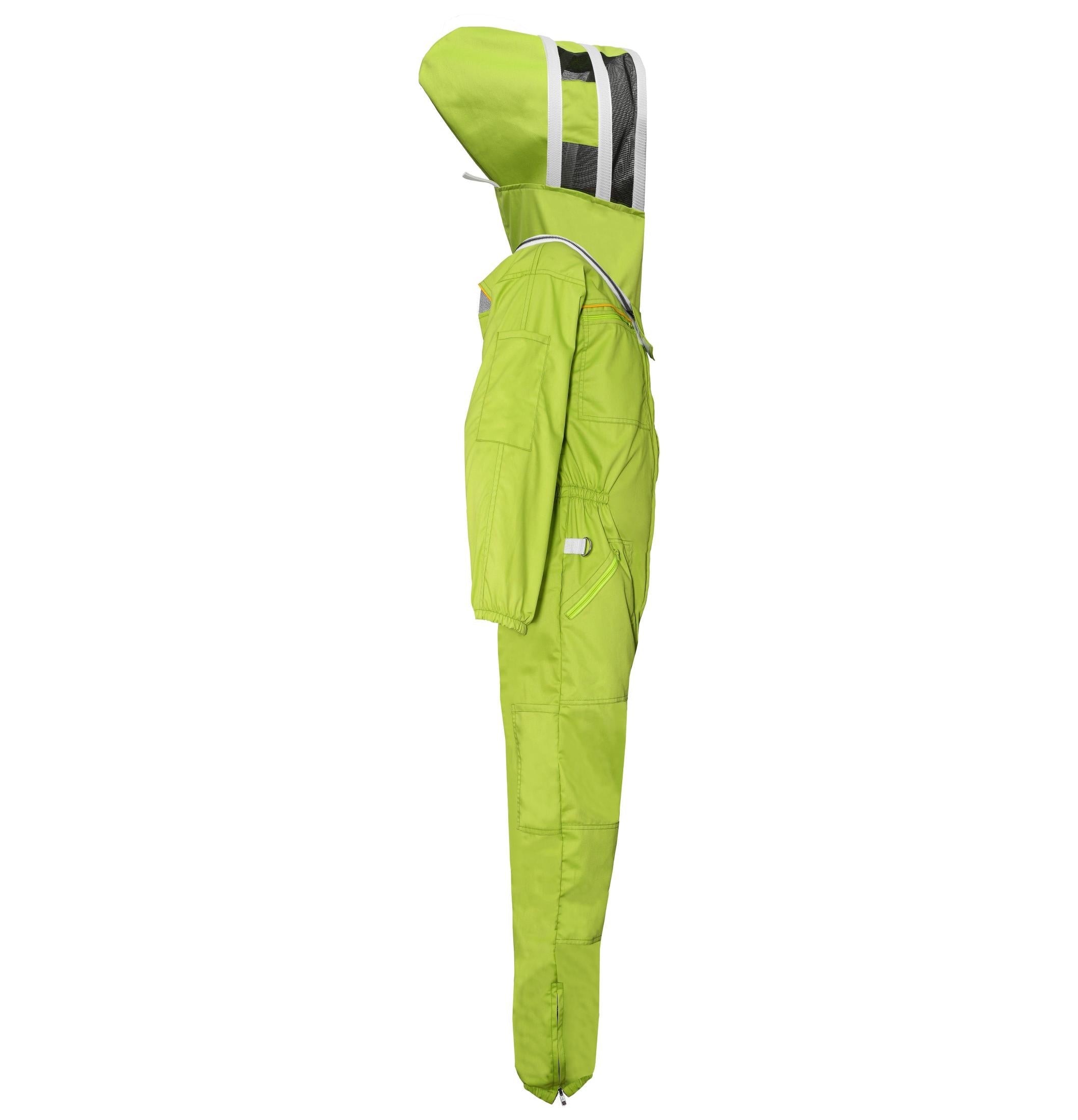 Forest green beekeeper suit, ultra-breeze cotton, sting proof bee suit design for beekeeping comfort and safety.