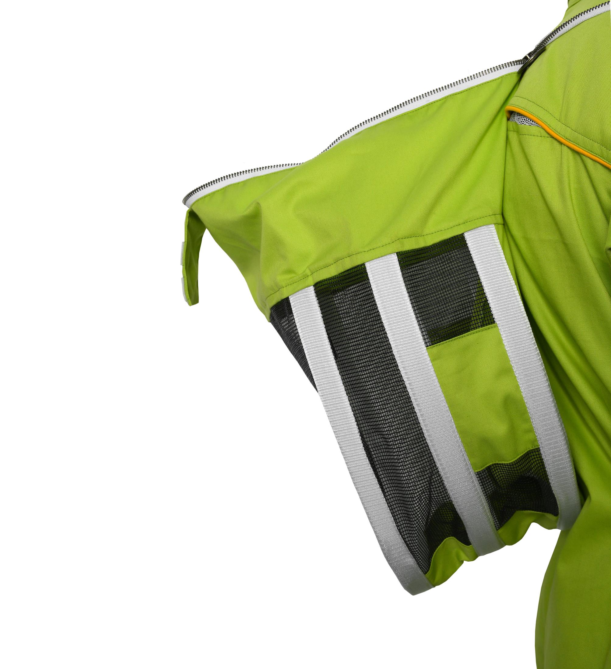 Forest green beekeeper suit, ultra-breeze cotton, sting proof bee suit design for beekeeping comfort and safety.