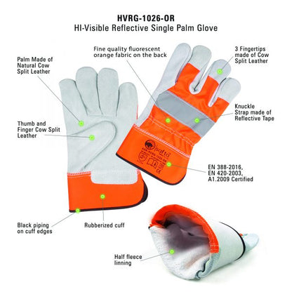 Rigger Gloves | Safety Work Gloves Leather 03-Pairs High-Vis Gloves