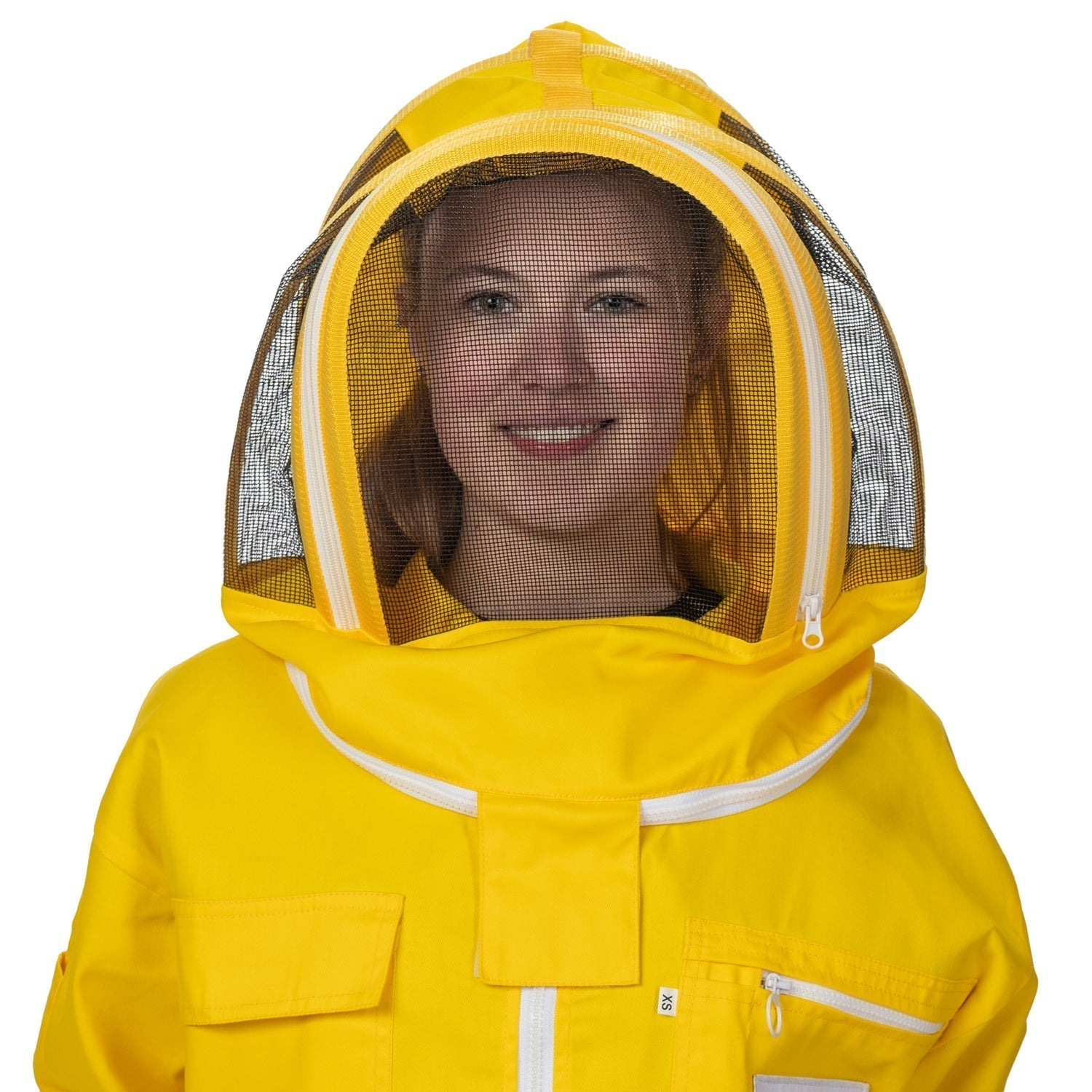 bee suit cotton yellow Safta Bee Yellow Jacket Beekeeping Suit, designed for optimal sting protection and comfort, featuring a breathable mesh and non-flammable fencing veil for professional beekeepers.