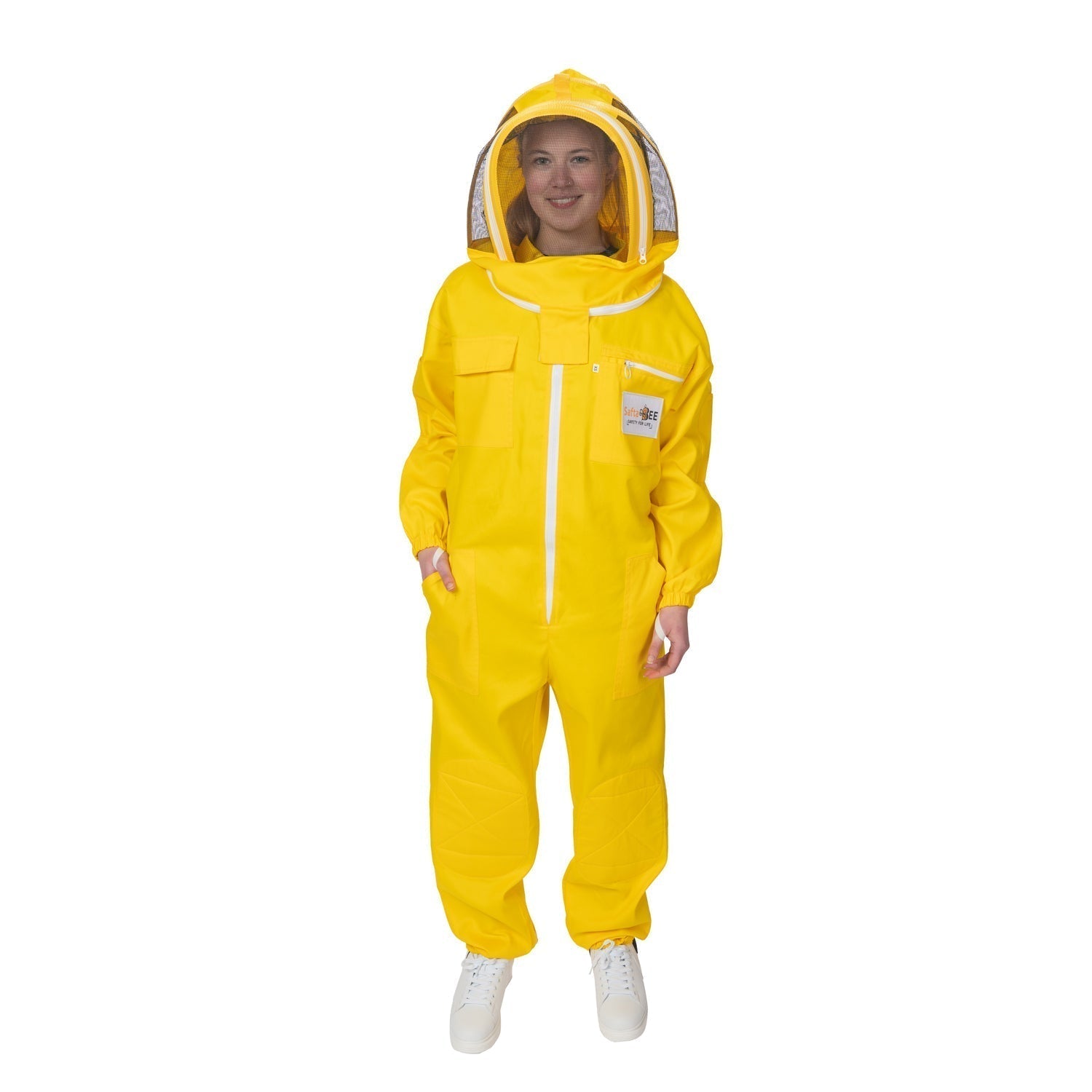 bee suit cotton yellow Safta Bee Yellow Jacket Beekeeping Suit, designed for optimal sting protection and comfort, featuring a breathable mesh and non-flammable fencing veil for professional beekeepers.Safta Bee Yellow Jacket Beekeeping Suit, designed for optimal sting protection and comfort, featuring a breathable mesh and non-flammable fencing veil for professional beekeepers.