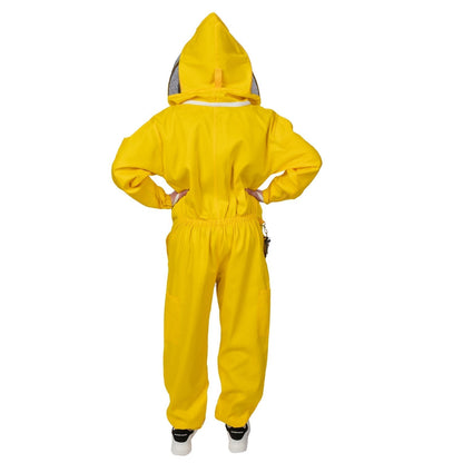 bee suit cotton yellow Safta Bee Yellow Jacket Beekeeping Suit, designed for optimal sting protection and comfort, featuring a breathable mesh and non-flammable fencing veil for professional beekeepers.