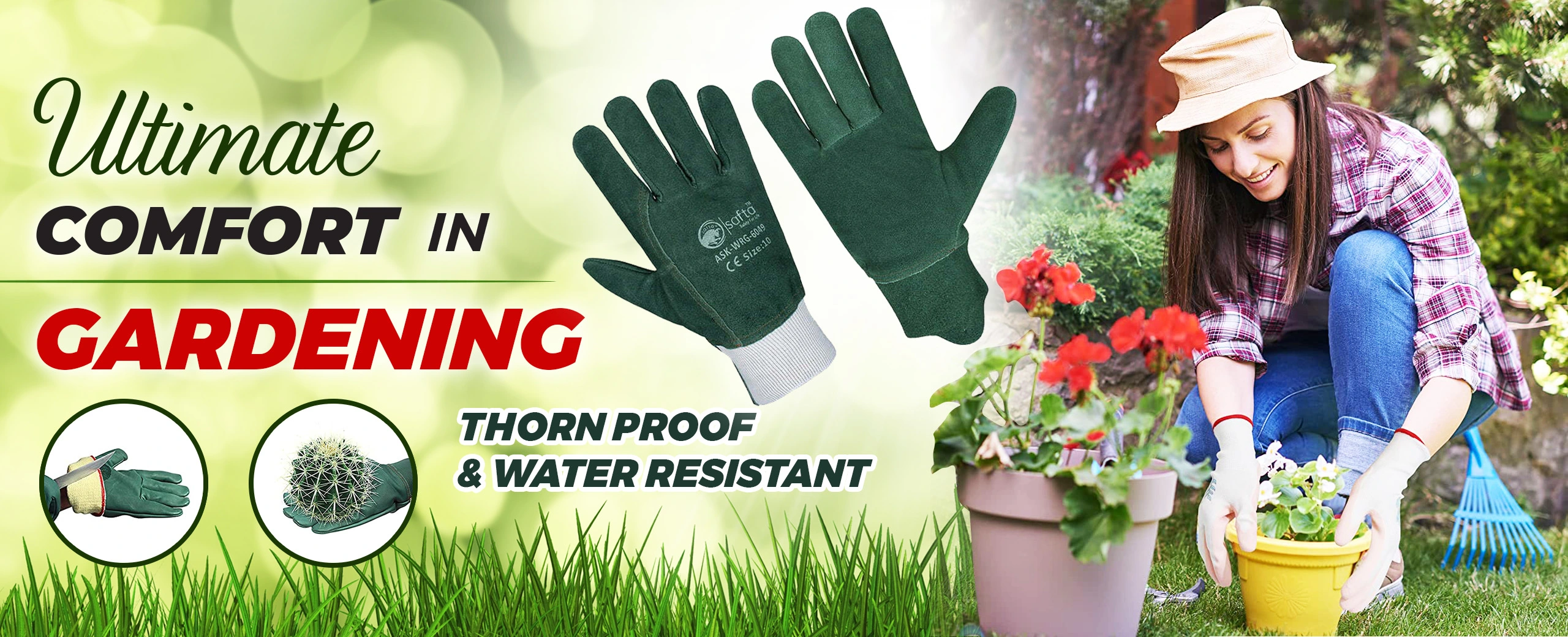 Long Garden Gardening Gloves, Cowhide Wear-resistant Beekeeping